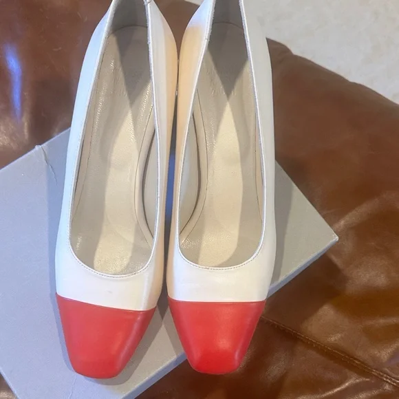 Maryam Nassir Zadeh White Pumps with Red Cap Toe - Picture 2 of 8